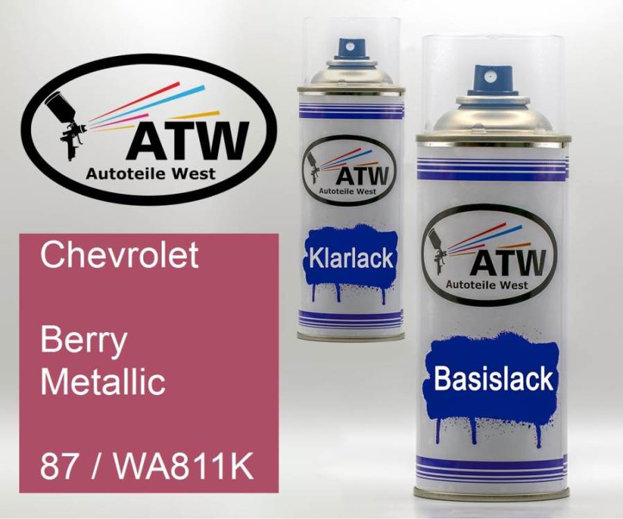 Chevrolet, Berry Metallic, 87 / WA811K: 400ml Sprühdose + 400ml Klarlack - Set, von ATW Autoteile West.